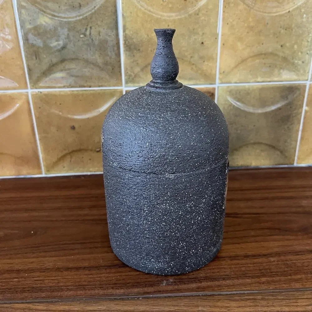 Vintage Stoneware Pottery Signed Tea Trinket Container With Lid Greek
